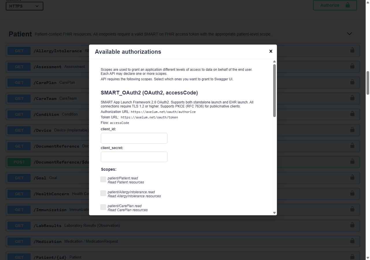 Authorization dialog with client_id field set to external