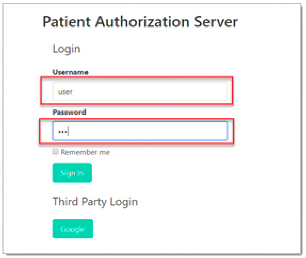 Login page with username and password fields
